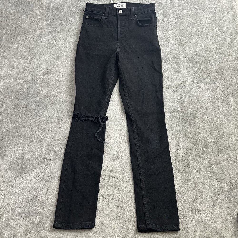 Reformation Jeans Womens 24x28” Serena High Rise Skinny Denim Black Distressed